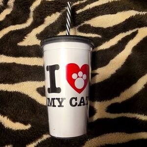I Love My Cat Tumbler with Straw - Red and Black